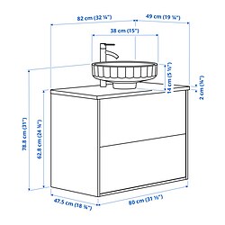 Ilustración de medidas - ÄNGSJÖN/LERSJÖN mueble lavabo con 2 cajones y grifo BROGRUND
