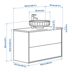 Ilustración de medidas - ÄNGSJÖN/LERSJÖN mueble lavabo con 2 cajones y grifo BROGRUND