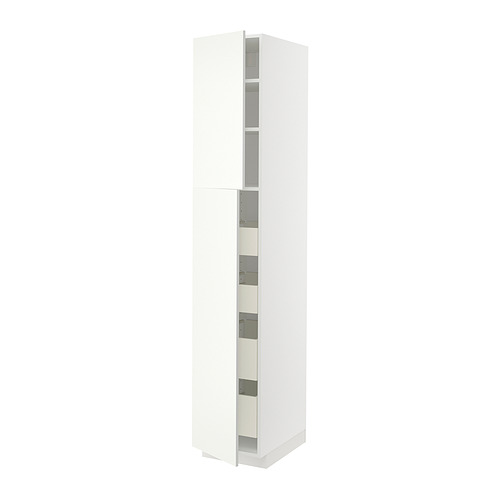 Mueble de cocina METOD blanco con puertas de cristal, forma rectangular, diseño moderno.