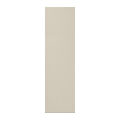 Una puerta de armario HAVSTORP beige con un diseño suave y moderno hecha de pintura acrílica y tableros de fibra.