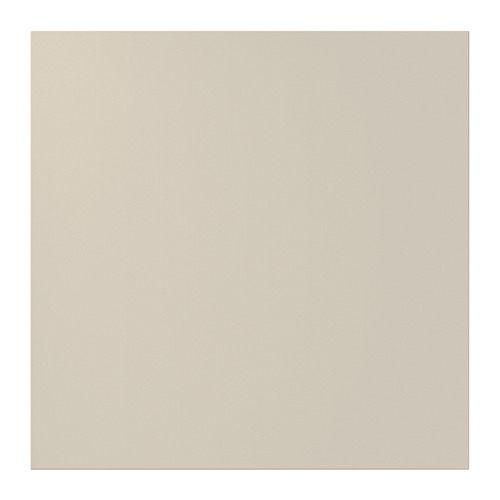 Muestra un mueble de cocina HAVSTORP beige en forma cuadrada de líneas suaves y limpias y un diseño moderno, realizado en tableros de fibra pintados acrílicamente.