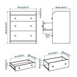 Ilustración de medidas - HAUGA cómoda de 3 cajones