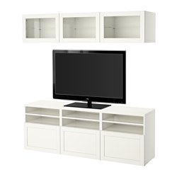 BESTÅ, TV storage combination/glass doors, White / Hanviken-Sindvik white clear glass