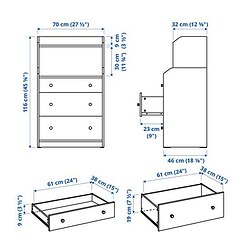 Ilustración de medidas - HAUGA cómoda 3 cajones y balda