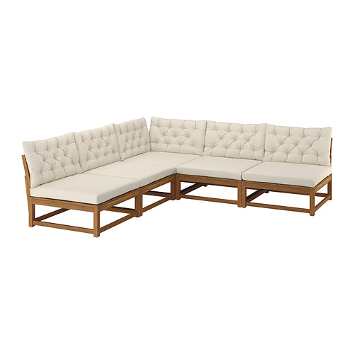 Cojines modulares de exterior NÄMMARÖ, crema, madera de acacia, en forma de L, con penacho.