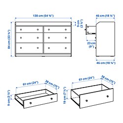 Ilustración de medidas - HAUGA cómoda 6 cajones