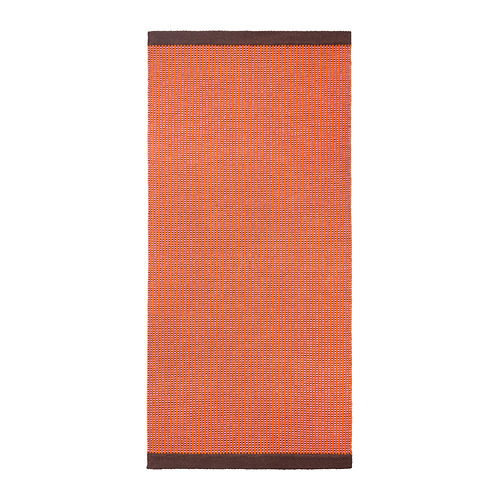 VÄGOMRÅDE: alfombra de rejilla naranja y marrón brillante, algodón, rectangular, tejido plano.