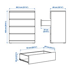 Ilustración de medidas - MALM Cómoda de 4 cajones