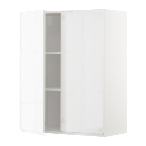 Mueble de pared METOD moderno blanco con acabado brillante y estantes ajustables.