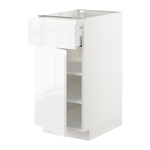 Mueble de cocina METOD, blanco, brillante, rectangular, con estante extraíble.