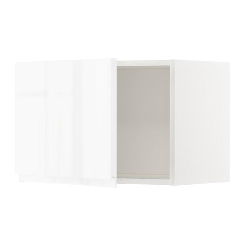 Moderno juego de muebles de cocina blanco brillante con un diseño elegante y sin tiradores.