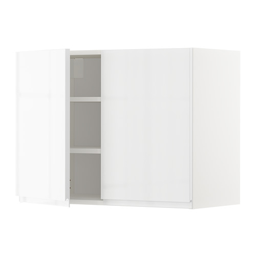 Un mueble de cocina METOD blanco con acabado brillante y tiradores plateados. Se destaca por sí solo con un diseño elegante y rectangular.
