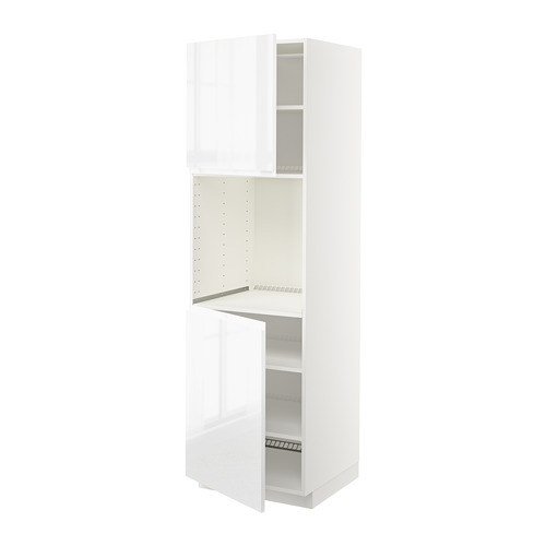 Mueble de cocina METOD, blanco alto brillo, rectangular, con estantes abiertos y puertas batientes.