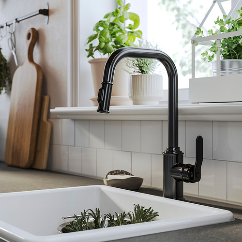 TAKSJÖN, pull out kitchen faucet with spray. 2 of 7 open dialog