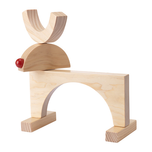 Adorno de reno de madera STRÅLA, acabado natural, nariz roja.