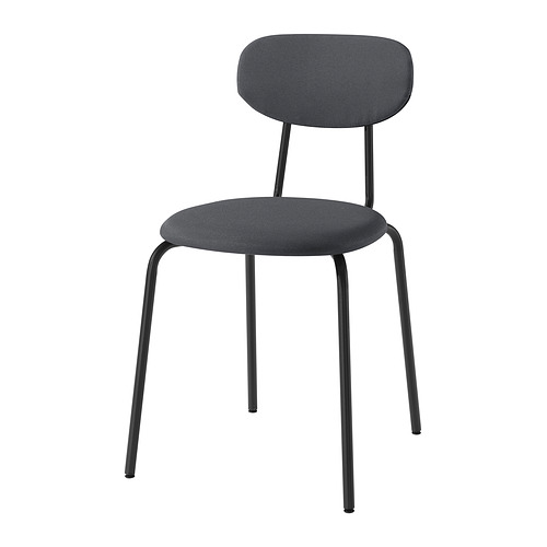 Silla Sandberg: asiento y respaldo tapizados, patas de metal negro, diseño de respaldo curvo.