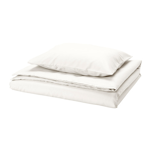 PILTANDVINGE, juego de cama blanco, tejido liso, forma rectangular, diseño liso, materiales 100% reciclados.