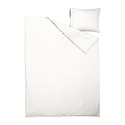Juego de cama PILTANDVINGE blanco. Incluye funda nórdica y funda de almohada. Fabricado en poliéster reciclado y viscosa. Blanco sólido, diseño limpio.