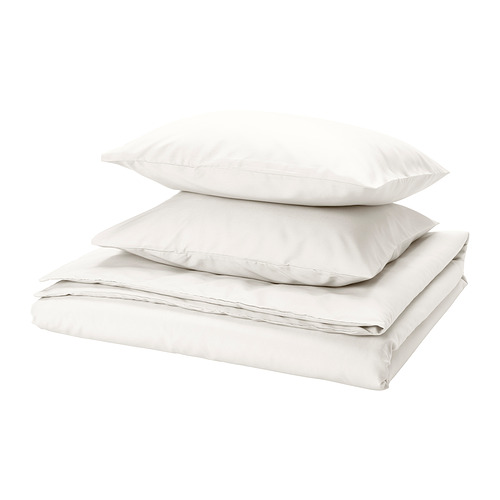 Juego de cama PILTANDVINGE de poliéster/viscosa liso blanco, forma rectangular con cierre de botón.