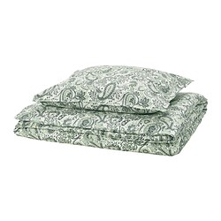 RODGERSIA, funda edredón y funda almohada para cama individual, Verde / blanco