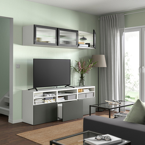 BESTÅ, TV storage combination/glass doors 8 of 8 open dialog