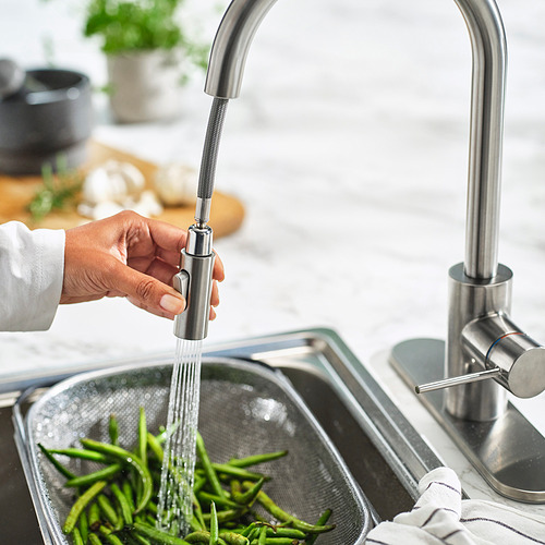 SALLSJÖN, pull out kitchen faucet with spray. 3 of 7 open dialog