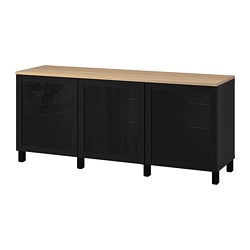 BESTÅ, storage combination with doors, Black-brown / Sindvik black-brown clear glass