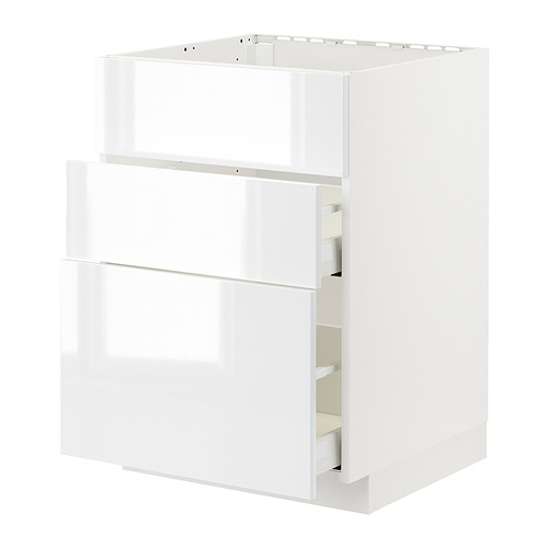 Mueble de cocina moderno blanco con acabado alto brillo.