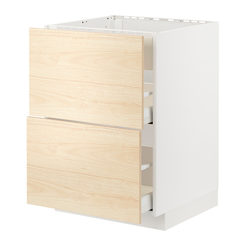 Mueble de cocina METOD en madera de fresno claro con dos cajones y una sola puerta.