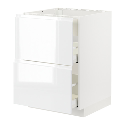 Mueble de cocina blanco METOD, acabado brillante, forma rectangular, dos cajones grandes, diseño moderno.