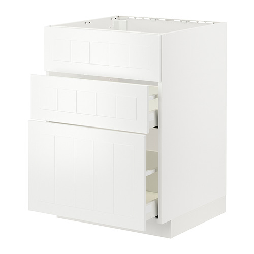 Juego de armarios de cocina METOD blancos, diseño moderno con tres cajones y dos puertas.