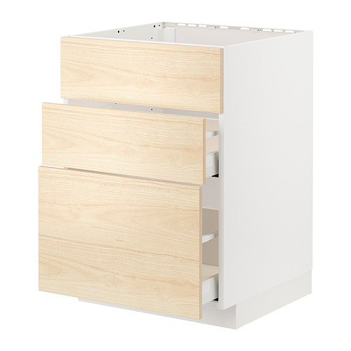 Mueble de cocina color ceniza con tres cajones y base blanca, acabado liso.