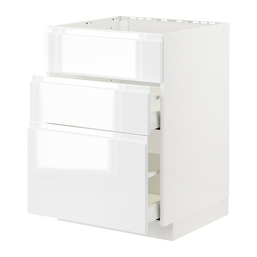 Mueble de cocina METOD blanco con alto brillo y tiradores integrados.