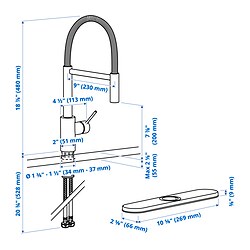 Measurement Illustration - SALLSJÖN pull down kitchen faucet with spray
