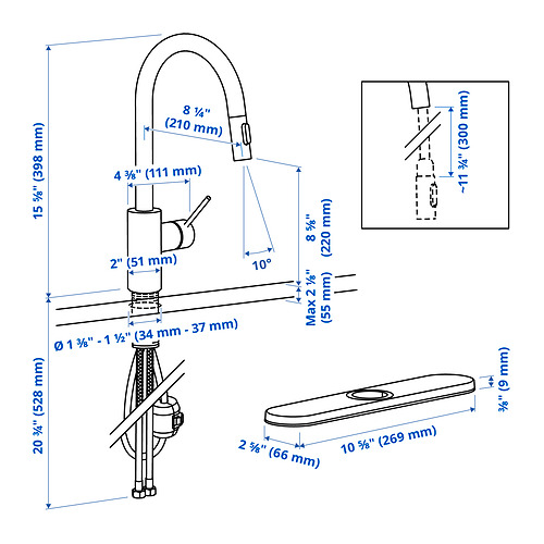 SALLSJÖN, pull out kitchen faucet with spray. 6 of 7 open dialog