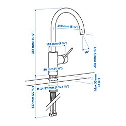 Ilustración de medidas - SALLSJÖN grifo de cocina monomando