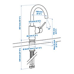 Ilustración de medidas - SALLSJÖN grifo monomando lateral