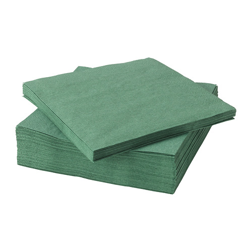 Servilletas de papel verde apiladas, cuidadosamente dobladas, forma rectangular, textura uniforme.