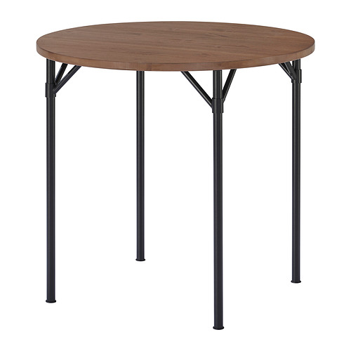 Mesa redonda de madera Groatan, marrón, patas metálicas.