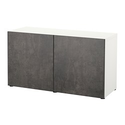 BESTÅ, floor cabinet with doors, White Kallviken / dark gray concrete effect