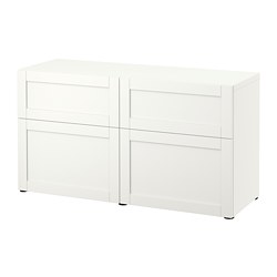 BESTÅ, storage combination with drawer runner, soft-closing, White / Hanviken white