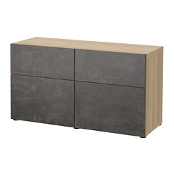 BESTÅ, storage combination with drawer runner, soft-closing, White stained oak effect / Kallviken concrete effect