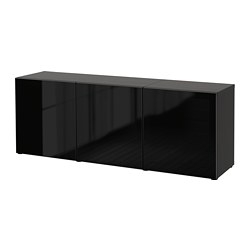 BESTÅ, storage combination with doors, Black-brown / Glassvik black / smoked glass