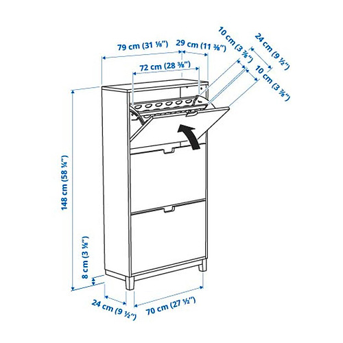 STÄLL, shoe cabinet with 3 compartments 7 of 7 open dialog