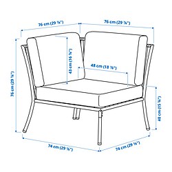 Ilustración de medidas - SEGERÖN módulo esquinero con cojín, exterior