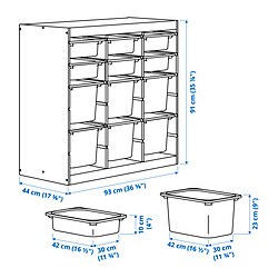 Ilustración de medidas - TROFAST combinación de almacenaje con cajas