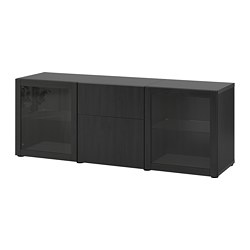 BESTÅ, storage combination with drawer runner, push-open, Black-brown / Lappviken-Sindvik black-brown clear glass