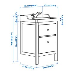 Ilustración de medidas - HEMNES/RUTSJÖN mueble lavabo con cajones y grifo RUNSKÄR