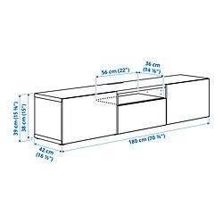 Ilustración de medidas - BESTÅ mueble TV con riel para cajón con apertura a presión