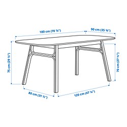 Ilustración de medidas - VOXLÖV/ODGER mesa y 4 sillas